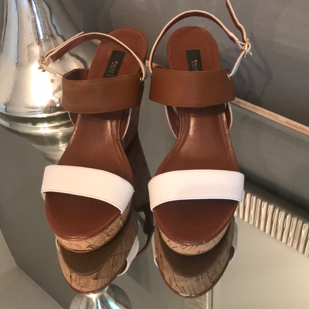 White House black Market camel and white wedges